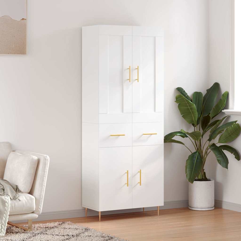 Highboard 69.5x34x180 cm Engineered Wood 2 Doors 2 Drawers White