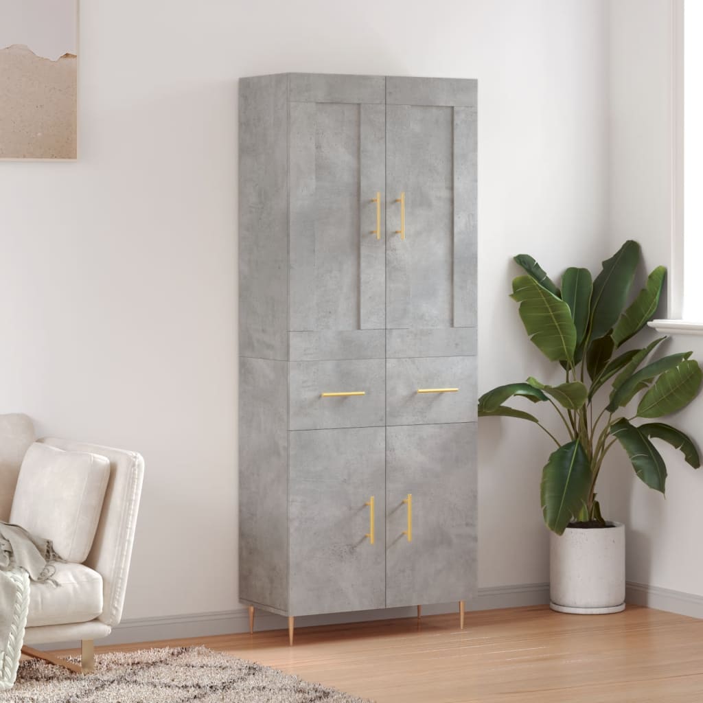 Highboard 69.5x34x180 cm Engineered Wood 2 Doors 2 Drawers Concrete grey