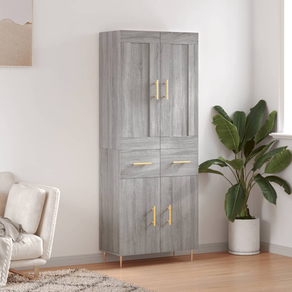 Highboard 69.5x34x180 cm Engineered Wood 2 Doors 2 Drawers Grey sonoma