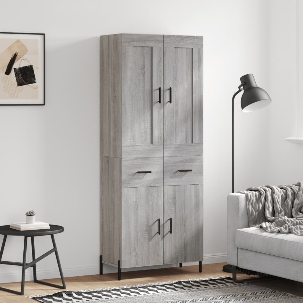 Highboard 69.5x34x180 cm Engineered Wood 2 Doors 2 Drawers Grey sonoma