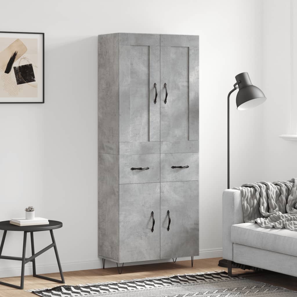 Highboard 69.5x34x180 cm Engineered Wood 2 Doors 2 Drawers Concrete grey