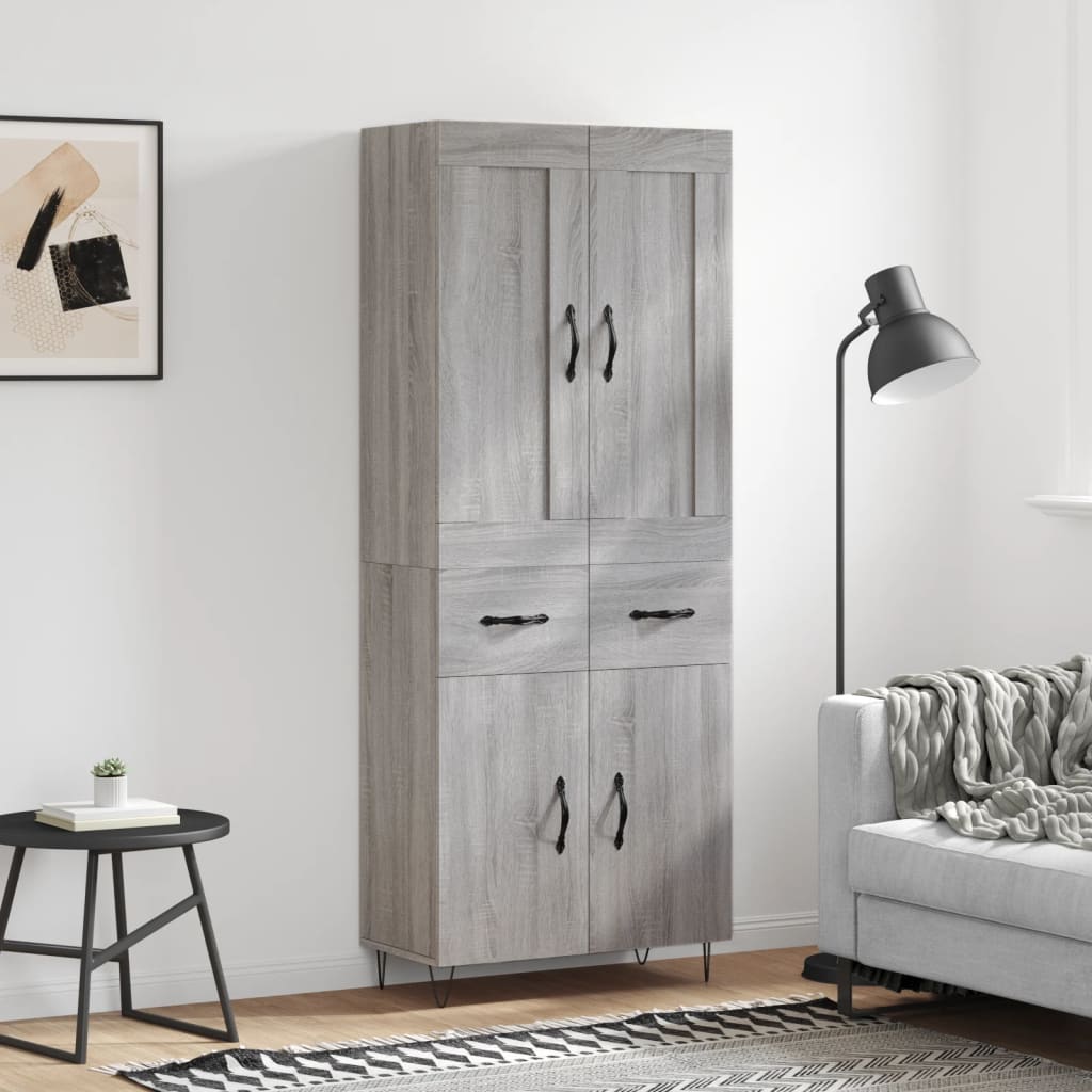 Highboard 69.5x34x180 cm Engineered Wood 2 Doors 2 Drawers Grey sonoma