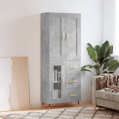 Highboard 69.5x34x180 cm Engineered Wood 1 Glass Door 3 Drawers Concrete grey