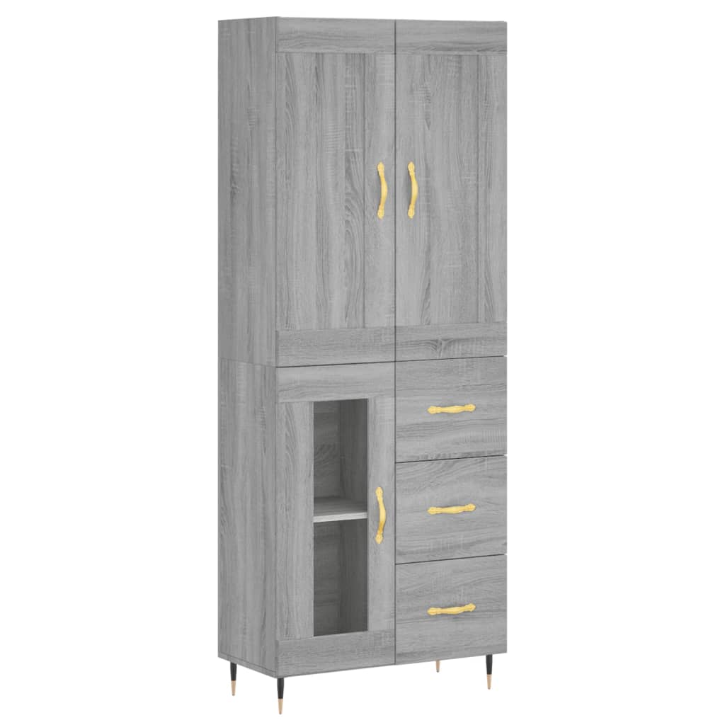 Highboard 69.5x34x180 cm Engineered Wood 1 Glass Door 3 Drawers Grey sonoma
