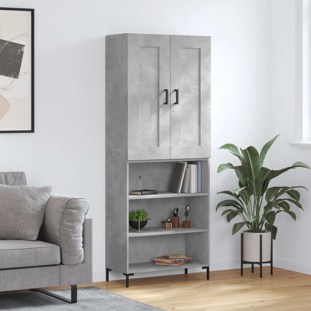 Highboard 69.5x34x180 cm Engineered Wood 3 Shelves Concrete grey