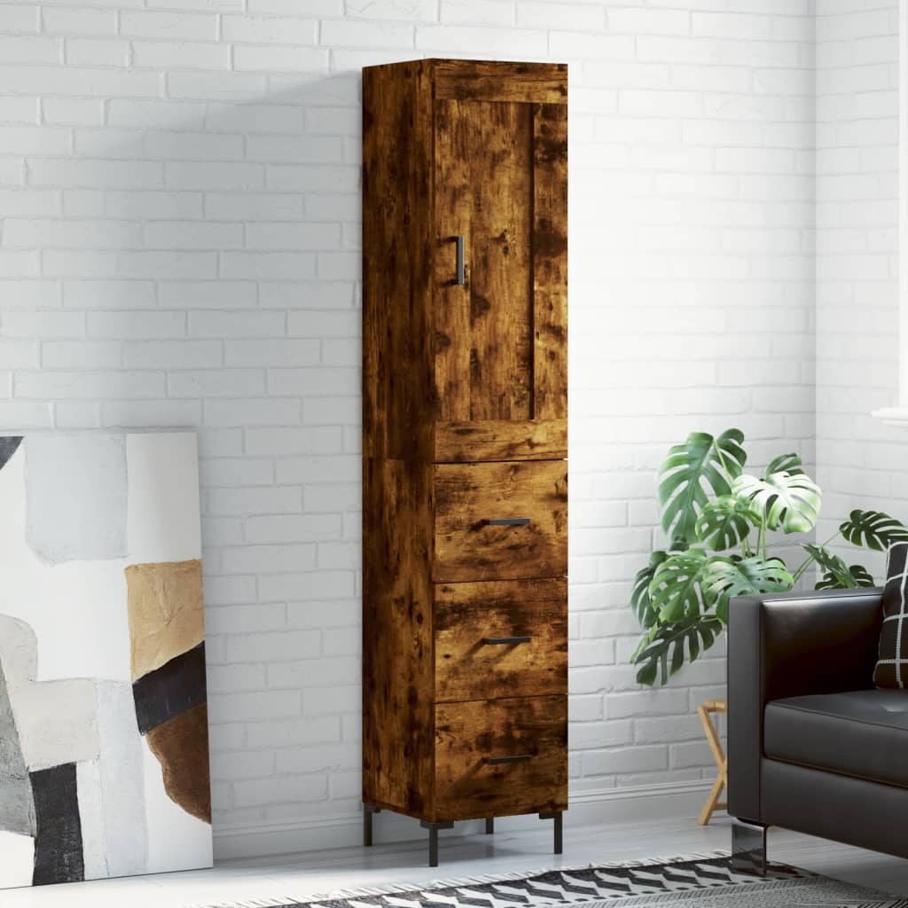 Highboard 34.5x34x180 cm Engineered Wood 3 Drawers Smoked oak