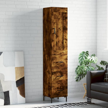 Highboard 34.5x34x180 cm Engineered Wood 3 Drawers Smoked oak