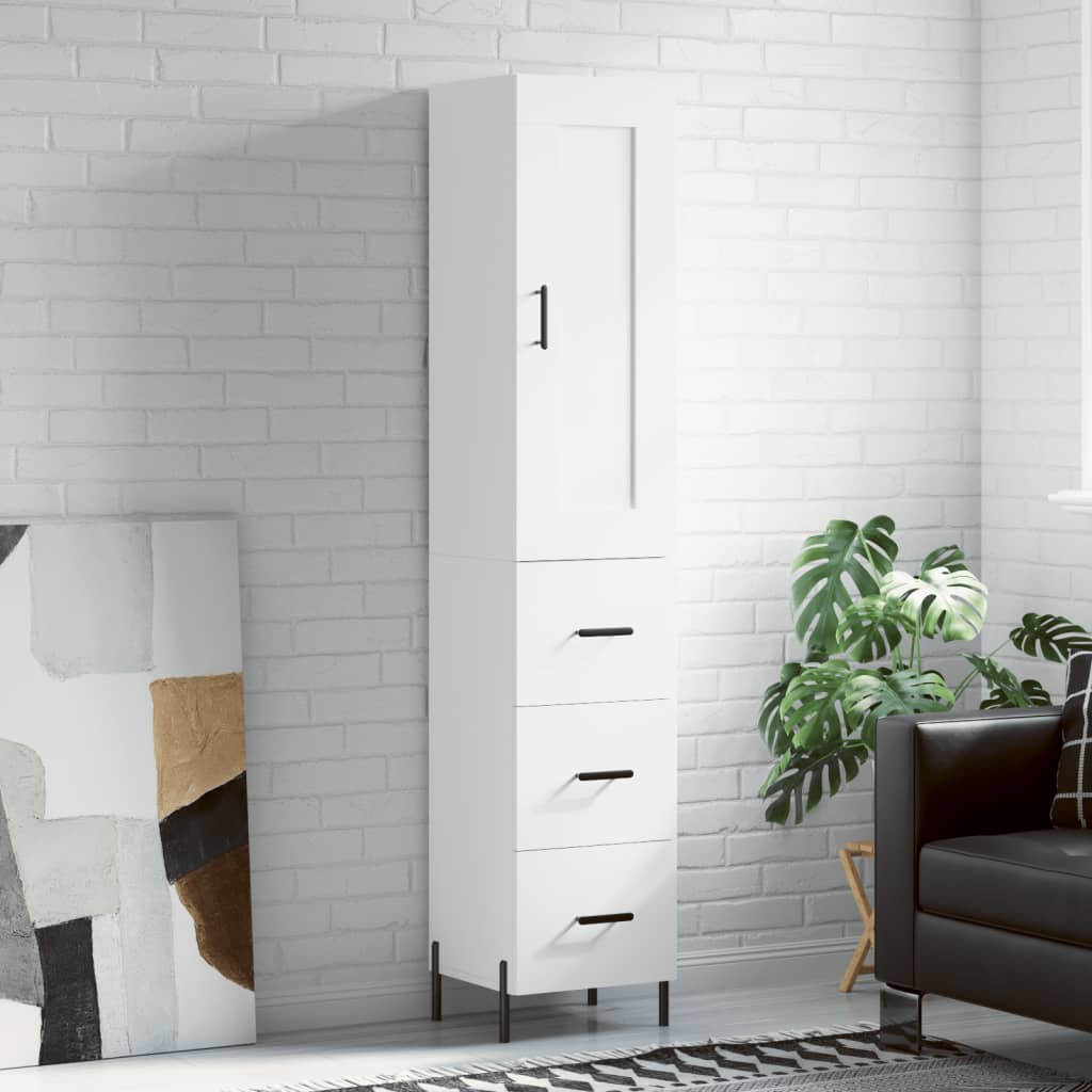 Highboard 34.5x34x180 cm Engineered Wood 3 Drawers White