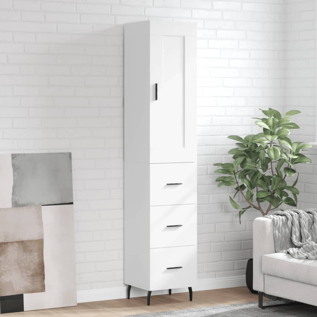 Highboard 34.5x34x180 cm Engineered Wood 3 Drawers White