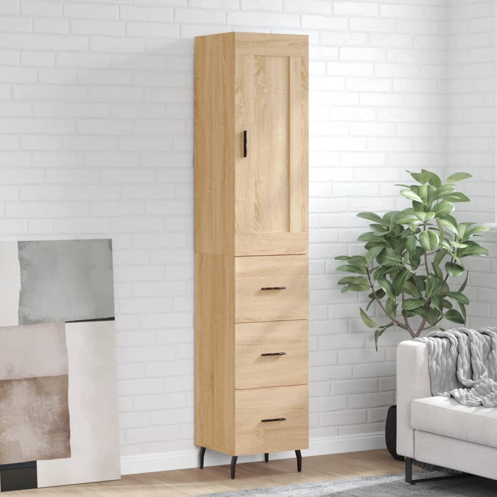 Highboard 34.5x34x180 cm Engineered Wood 3 Drawers Sonoma oak