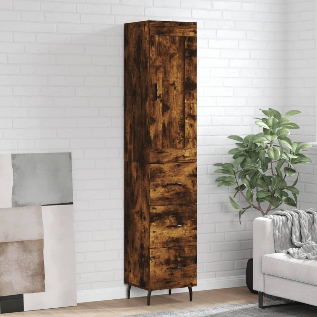 Highboard 34.5x34x180 cm Engineered Wood 3 Drawers Smoked oak