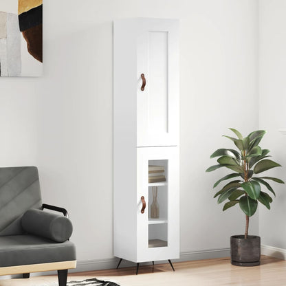 Highboard 34.5x34x180 cm Engineered Wood 1 Glass Door White