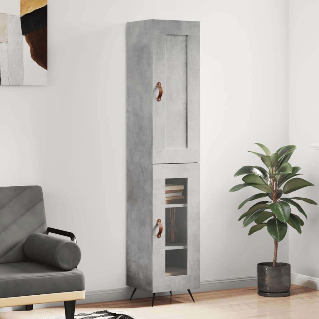 Highboard 34.5x34x180 cm Engineered Wood 1 Glass Door Concrete grey