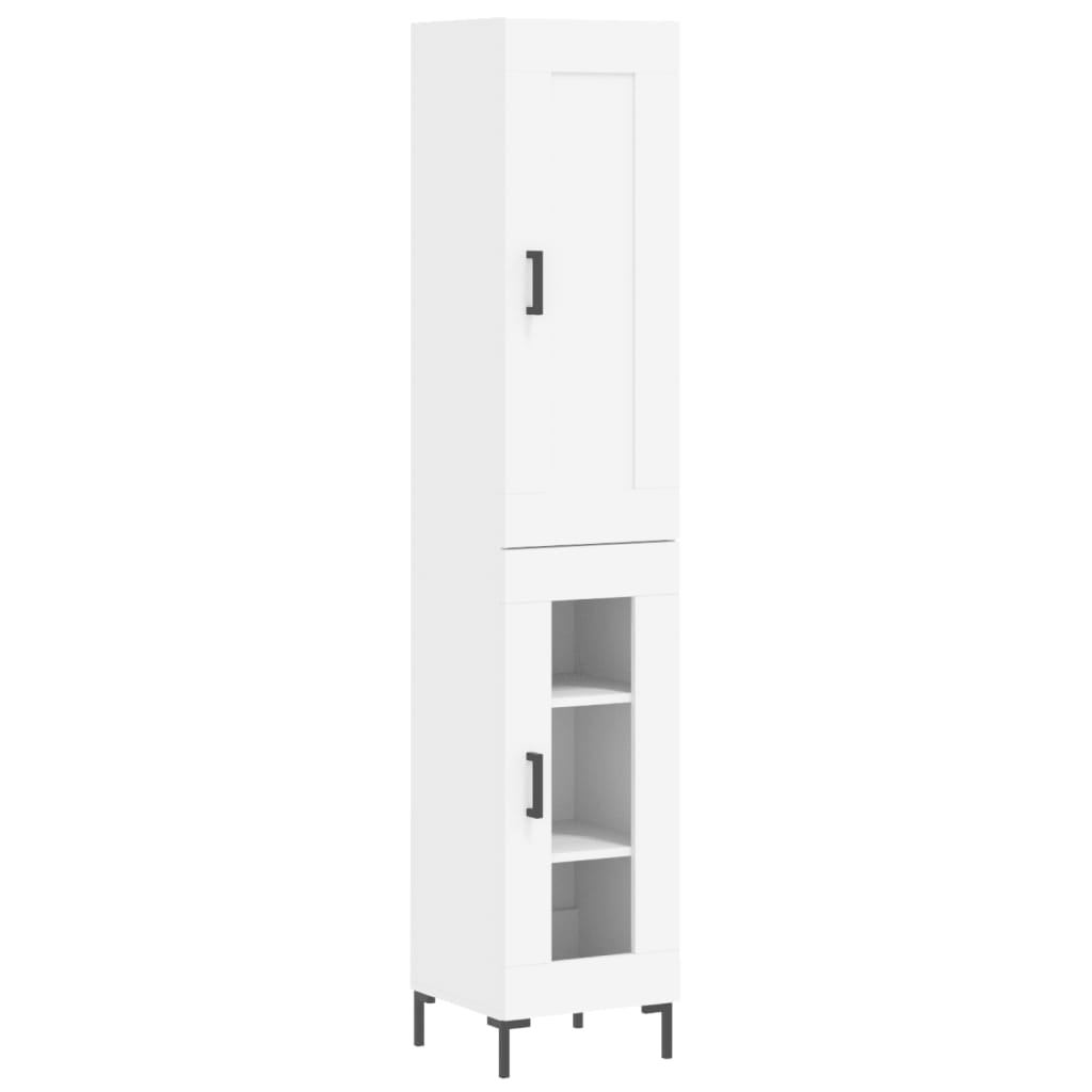 Highboard 34.5x34x180 cm Engineered Wood 1 Glass Door White