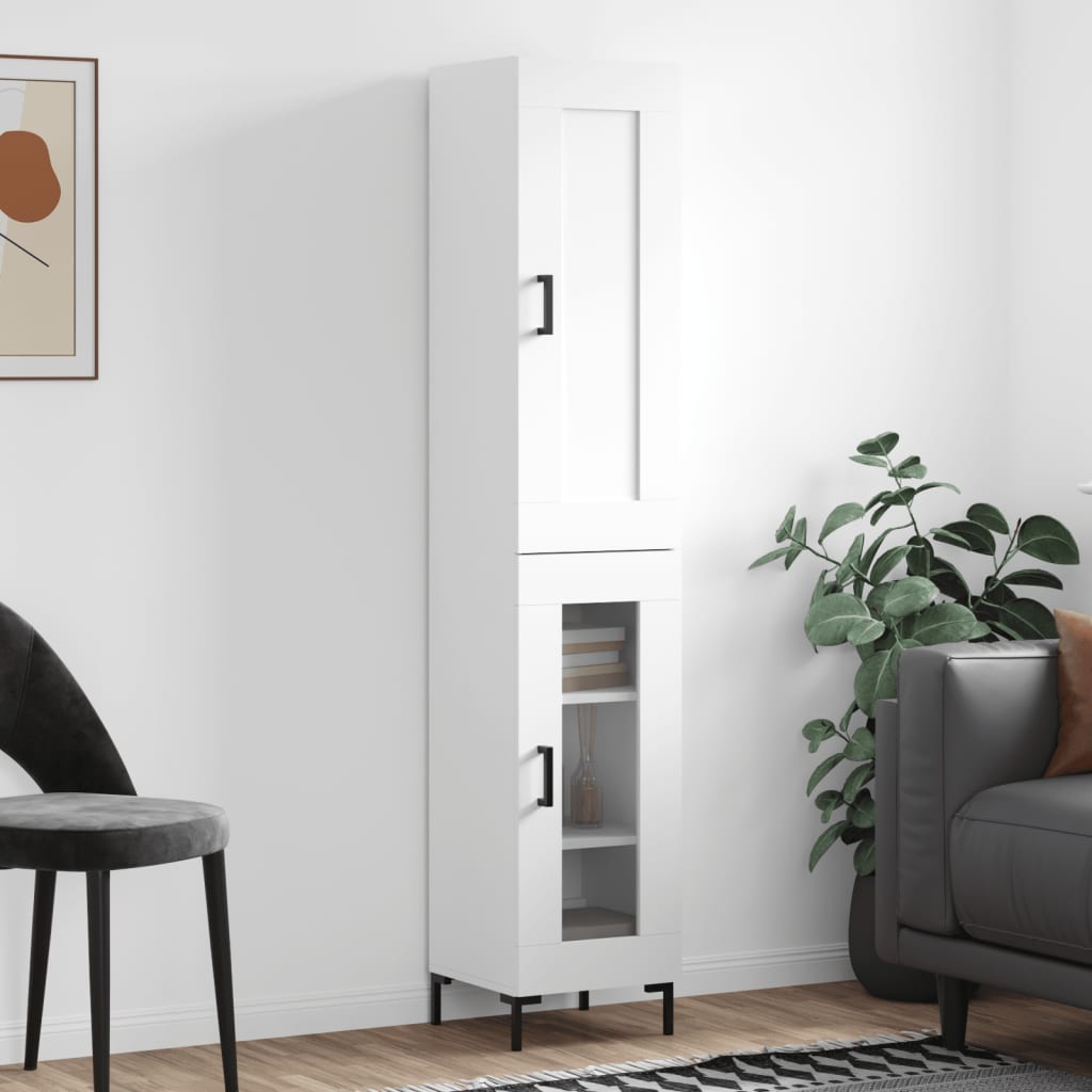 Highboard 34.5x34x180 cm Engineered Wood 1 Glass Door White