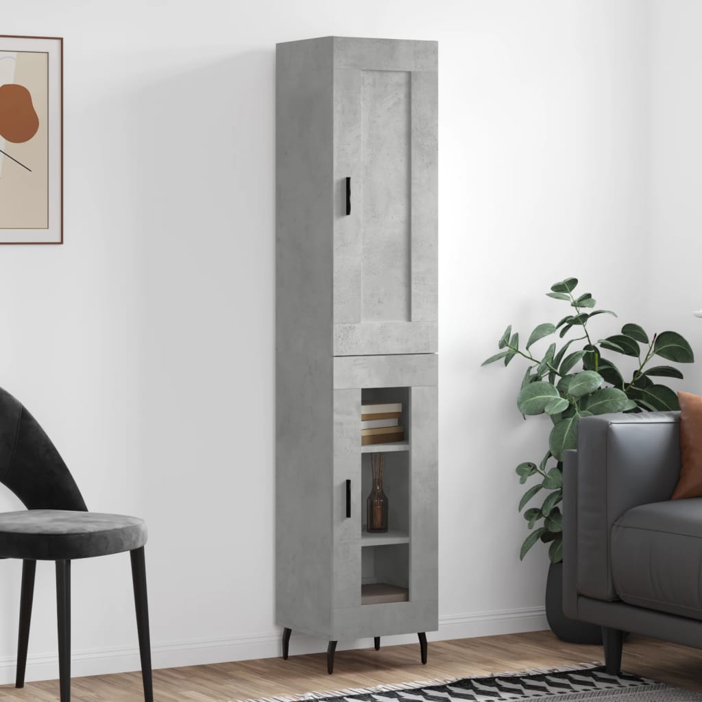 Highboard 34.5x34x180 cm Engineered Wood 1 Glass Door Concrete grey