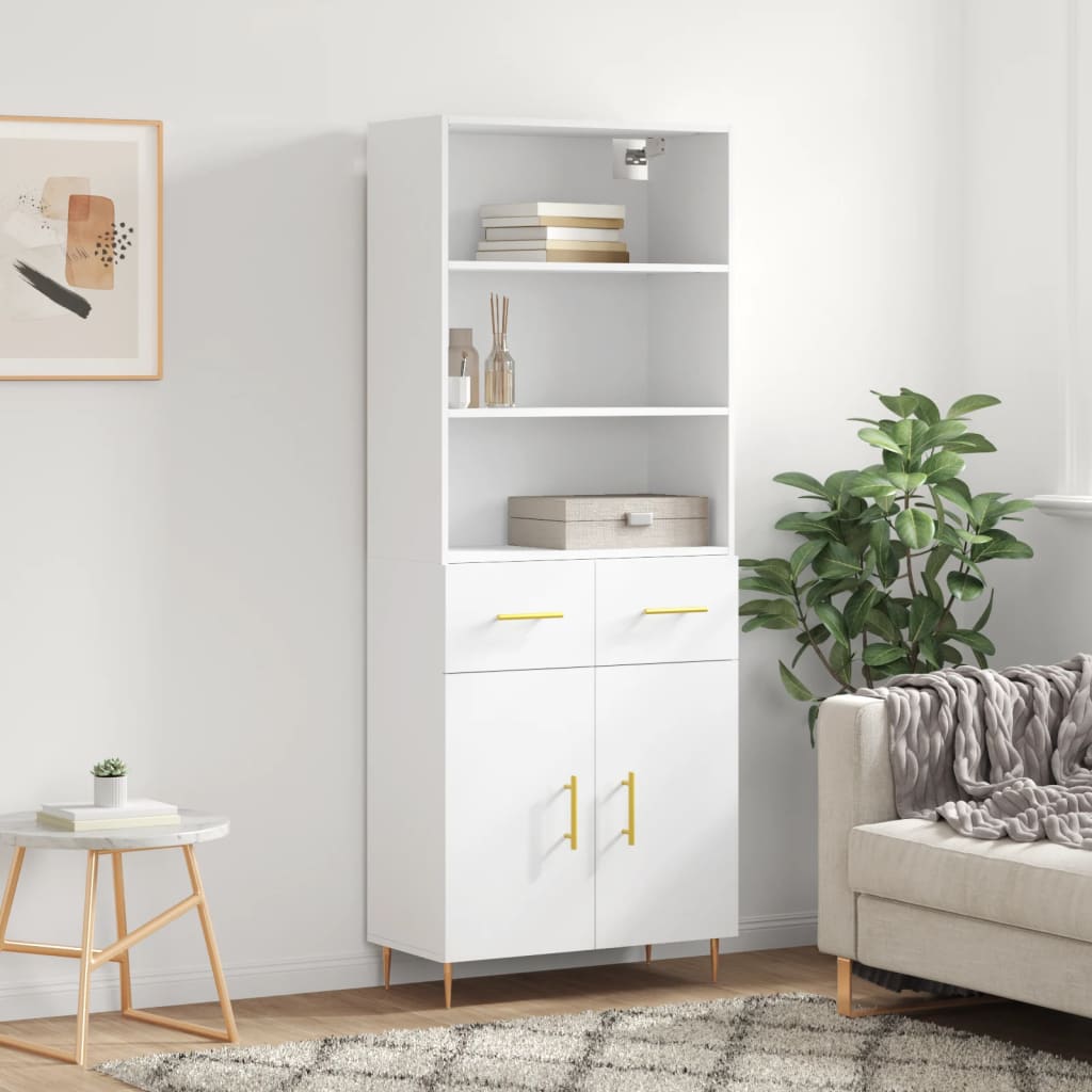 Highboard 69.5x34x180 cm Engineered Wood 2 Doors 2 Drawers White