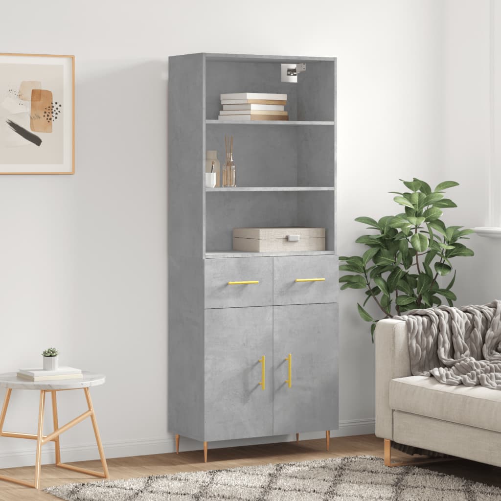 Highboard 69.5x34x180 cm Engineered Wood 2 Doors 2 Drawers Concrete grey