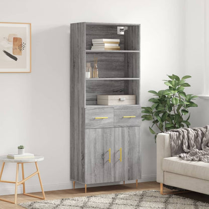 Highboard 69.5x34x180 cm Engineered Wood 2 Doors 2 Drawers Grey sonoma
