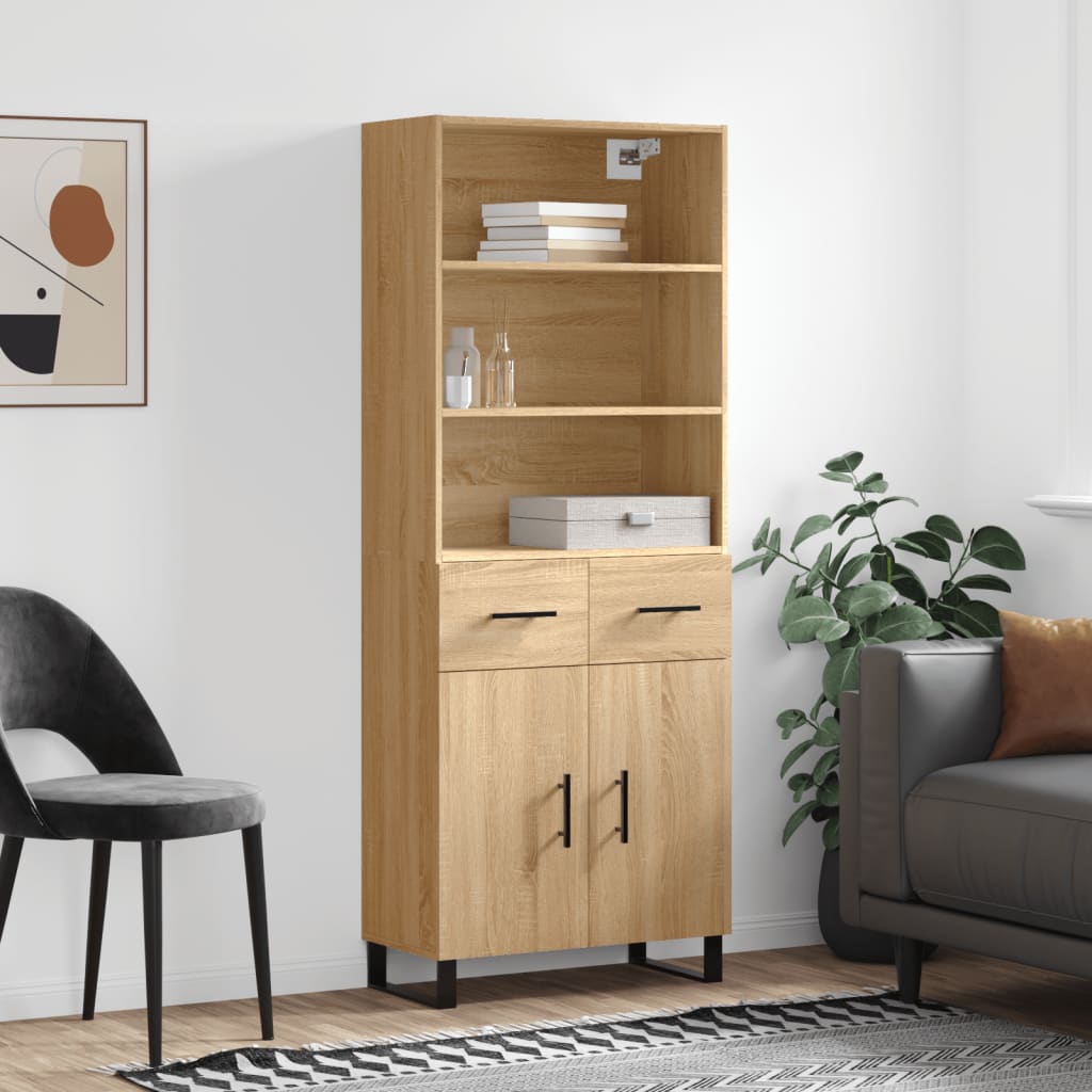 Highboard 69.5x34x180 cm Engineered Wood 2 Doors 2 Drawers Sonoma oak