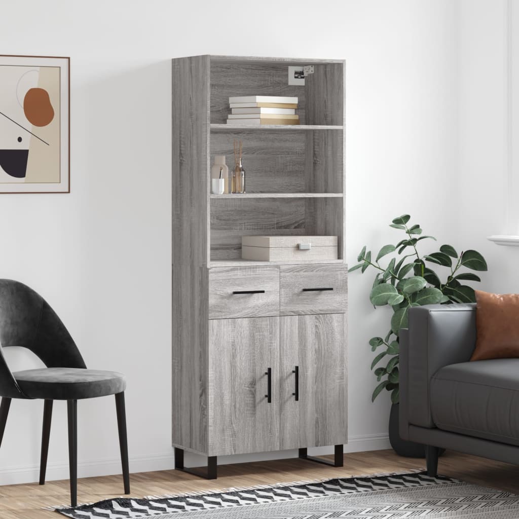 Highboard 69.5x34x180 cm Engineered Wood 2 Doors 2 Drawers Grey sonoma