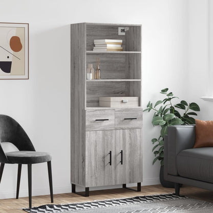 Highboard 69.5x34x180 cm Engineered Wood 2 Doors 2 Drawers Grey sonoma