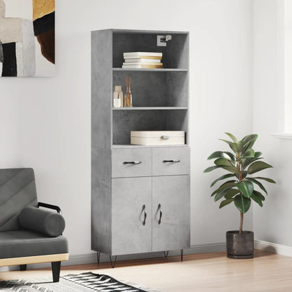Highboard 69.5x34x180 cm Engineered Wood 2 Doors 2 Drawers Concrete grey