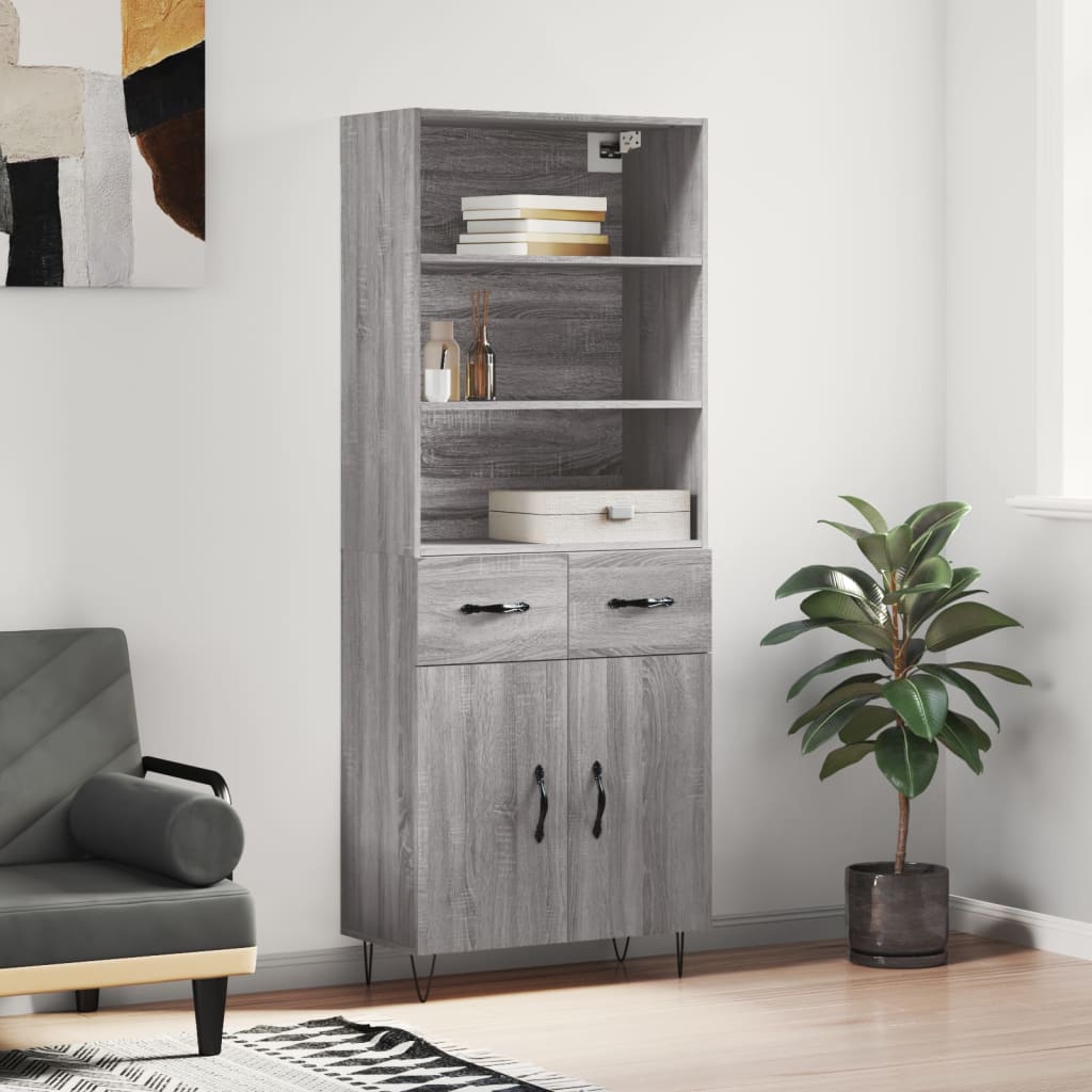 Highboard 69.5x34x180 cm Engineered Wood 2 Doors 2 Drawers Grey sonoma