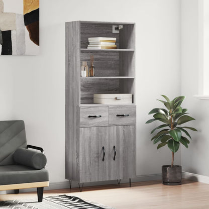 Highboard 69.5x34x180 cm Engineered Wood 2 Doors 2 Drawers Grey sonoma
