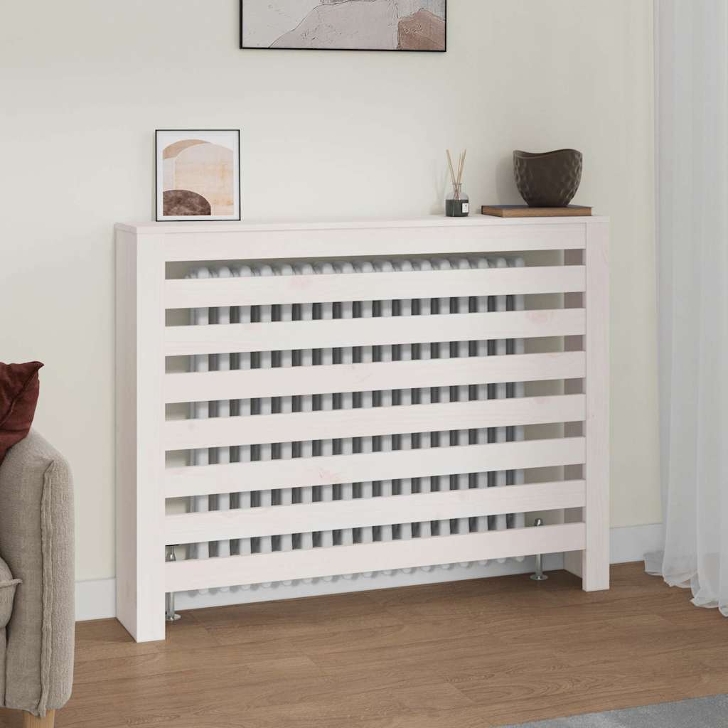 vidaXL Radiator Cover White 108.5x19x84 cm Solid Wood Pine 1