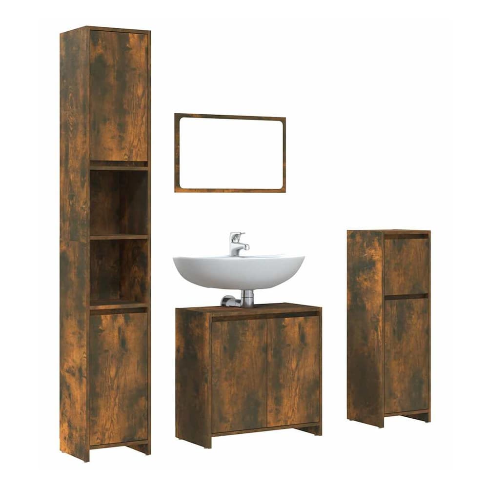 4 Piece Bathroom Furniture Set Engineered Wood Smoked oak
