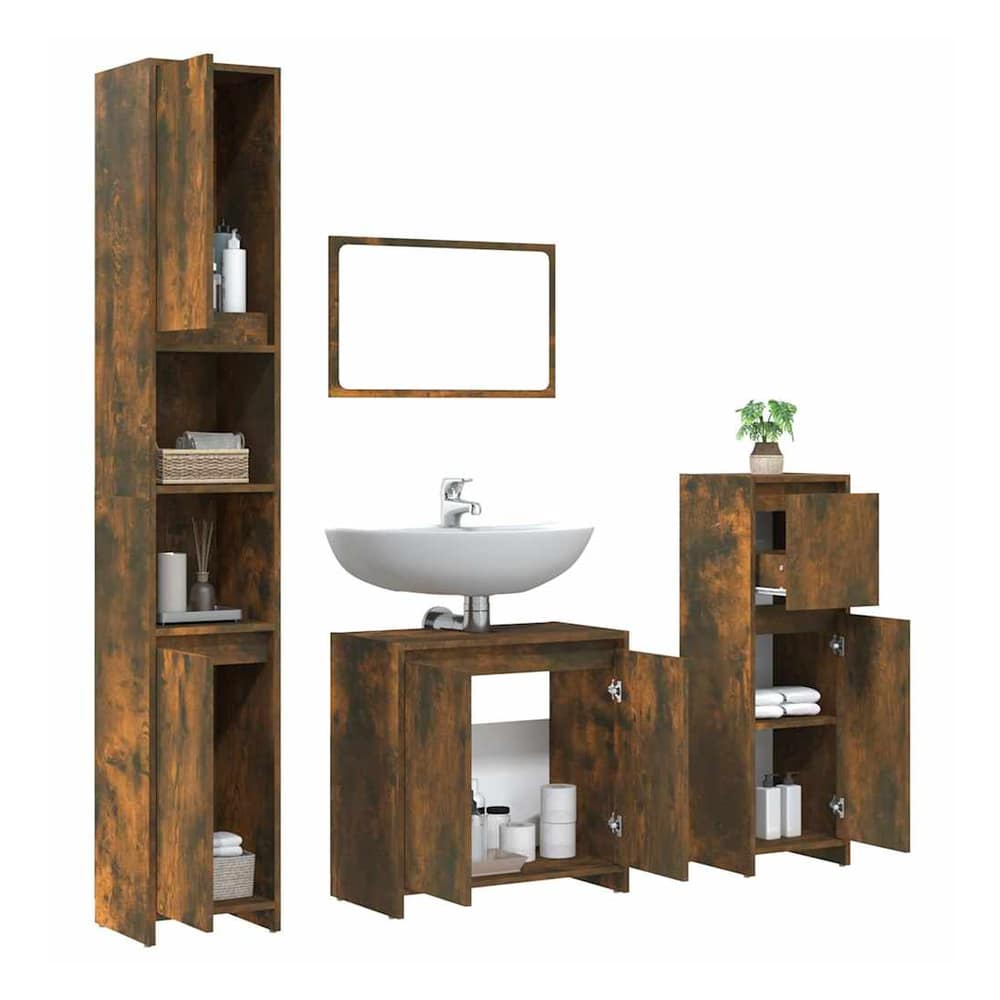 4 Piece Bathroom Furniture Set Engineered Wood Smoked oak