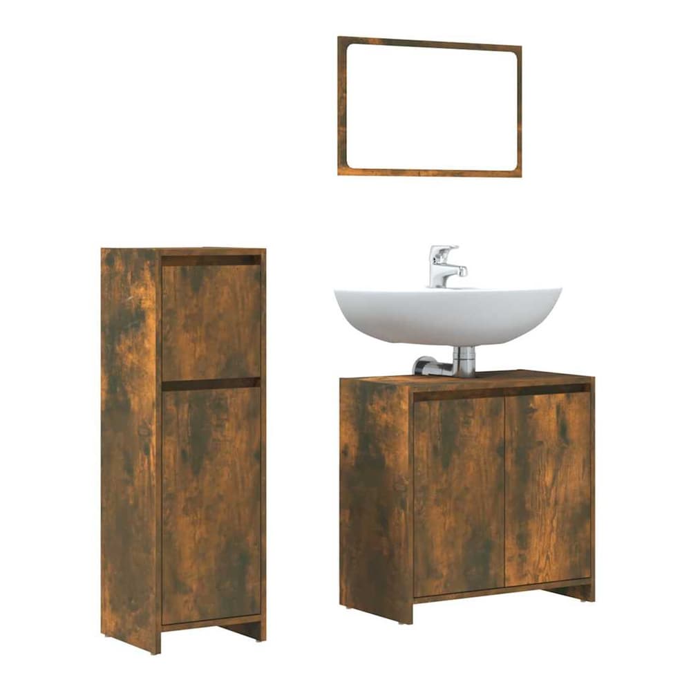 3 Piece Bathroom Furniture Set Engineered Wood Smoked oak
