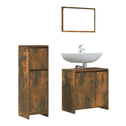 3 Piece Bathroom Furniture Set Engineered Wood Smoked oak