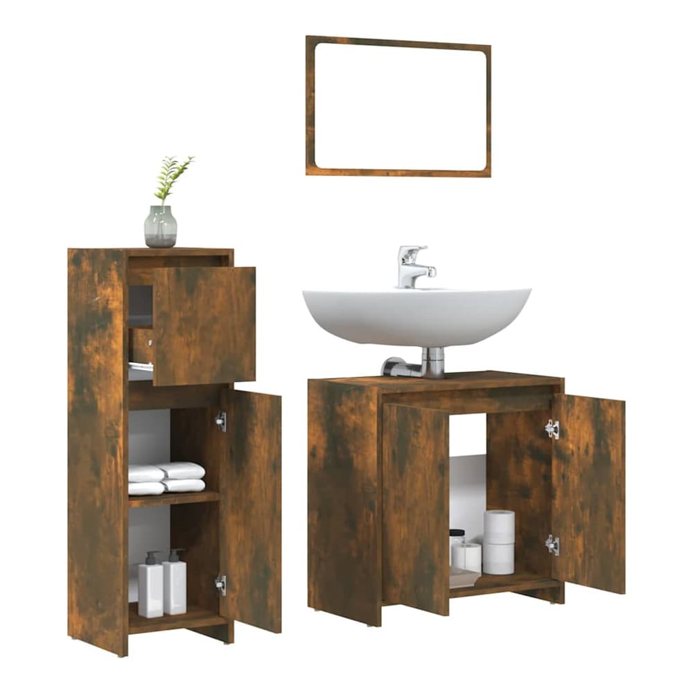3 Piece Bathroom Furniture Set Engineered Wood Smoked oak