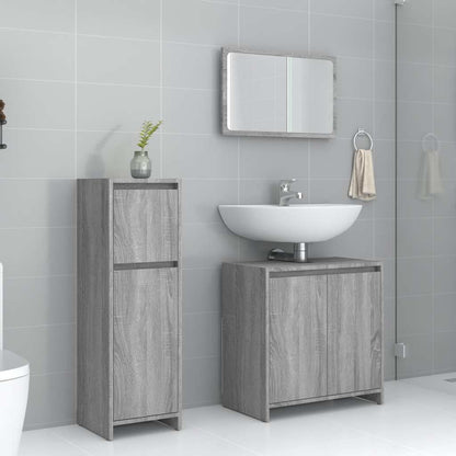 3 Piece Bathroom Furniture Set Engineered Wood Grey sonoma