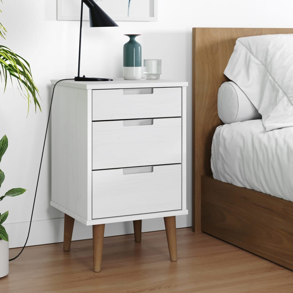 vidaXL Bedside Cabinet MOLDE White 40x35x65 cm Solid Wood Pine 1