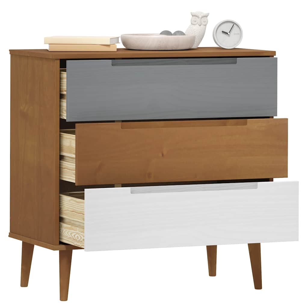 vidaXL Drawer Cabinet MOLDE Brown 80x40x80 cm Solid Wood Pine 3