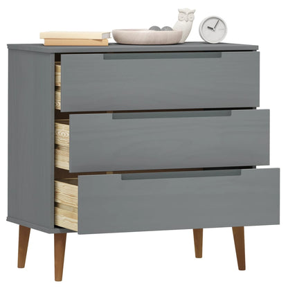 vidaXL Drawer Cabinet MOLDE Grey 80x40x80 cm Solid Wood Pine 3