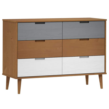 vidaXL Drawer Cabinet MOLDE Brown 113x40x80 cm Solid Wood Pine 2