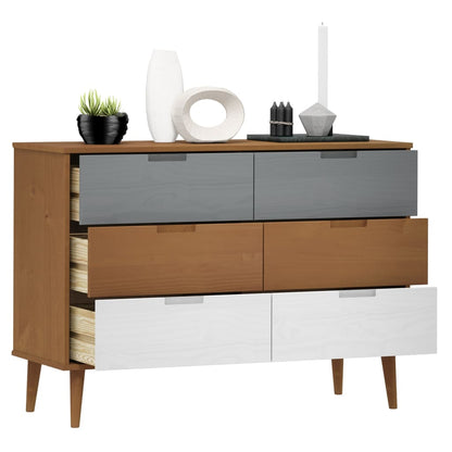 vidaXL Drawer Cabinet MOLDE Brown 113x40x80 cm Solid Wood Pine 3