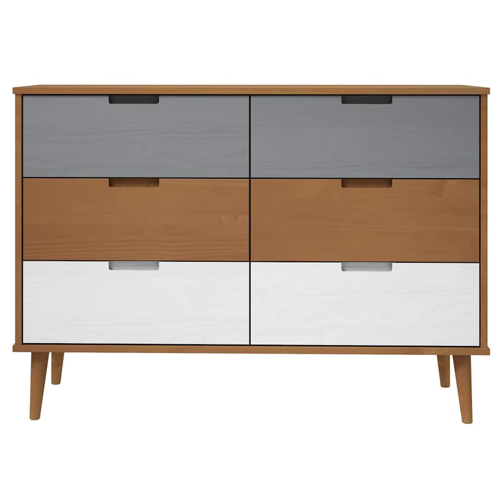 vidaXL Drawer Cabinet MOLDE Brown 113x40x80 cm Solid Wood Pine 4