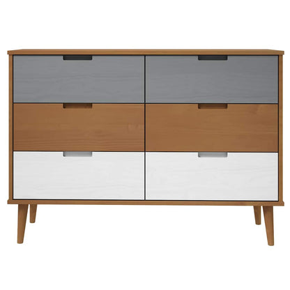 vidaXL Drawer Cabinet MOLDE Brown 113x40x80 cm Solid Wood Pine 4