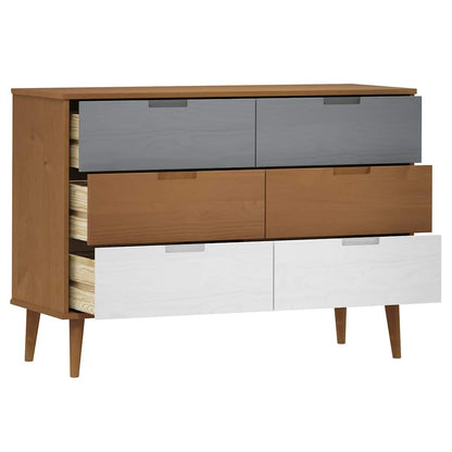vidaXL Drawer Cabinet MOLDE Brown 113x40x80 cm Solid Wood Pine 5