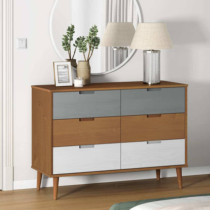 vidaXL Drawer Cabinet MOLDE Brown 113x40x80 cm Solid Wood Pine 1