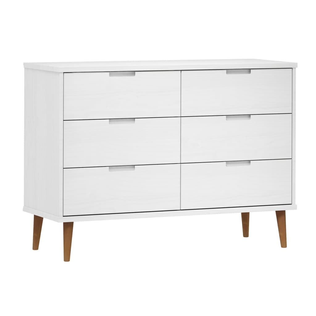 vidaXL Drawer Cabinet MOLDE White 113x40x80 cm Solid Wood Pine 2