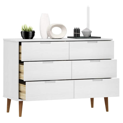 vidaXL Drawer Cabinet MOLDE White 113x40x80 cm Solid Wood Pine 3