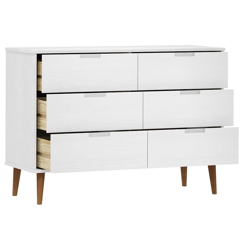 vidaXL Drawer Cabinet MOLDE White 113x40x80 cm Solid Wood Pine 5