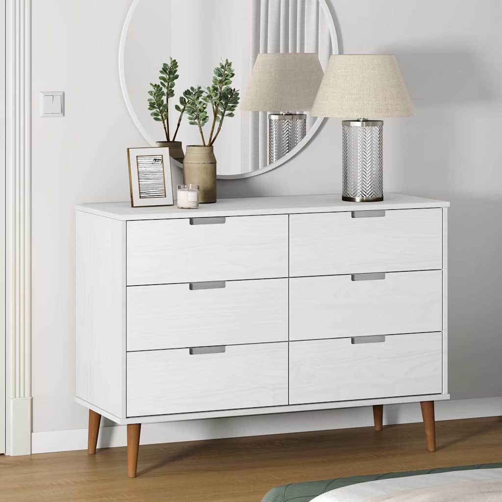 vidaXL Drawer Cabinet MOLDE White 113x40x80 cm Solid Wood Pine 1