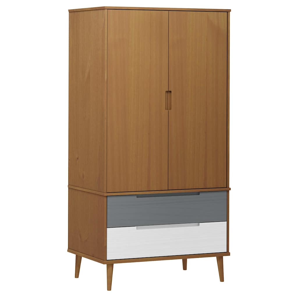 vidaXL Wardrobe MOLDE Brown 90x55x175 cm Solid Wood Pine 2